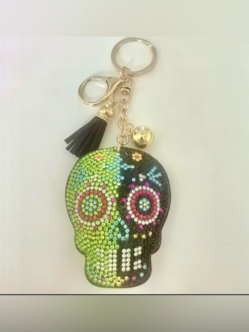 $42.00- Green & Black Crystal Skull Tassel Bag Charm Keychain